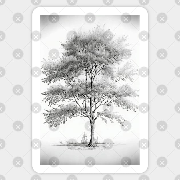 Minimal Art Pencil Sketch Black And White Tree Minimalistic Sticker by PlimPlom